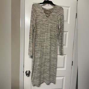 Gianni Bini sweater dress Size Large Long Sleeve Stripe Gray Stretch Retro